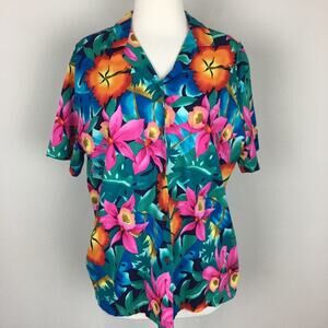 Hilo Hattie Vintage Hawaiian Original Floral Short Sleeve  Top M